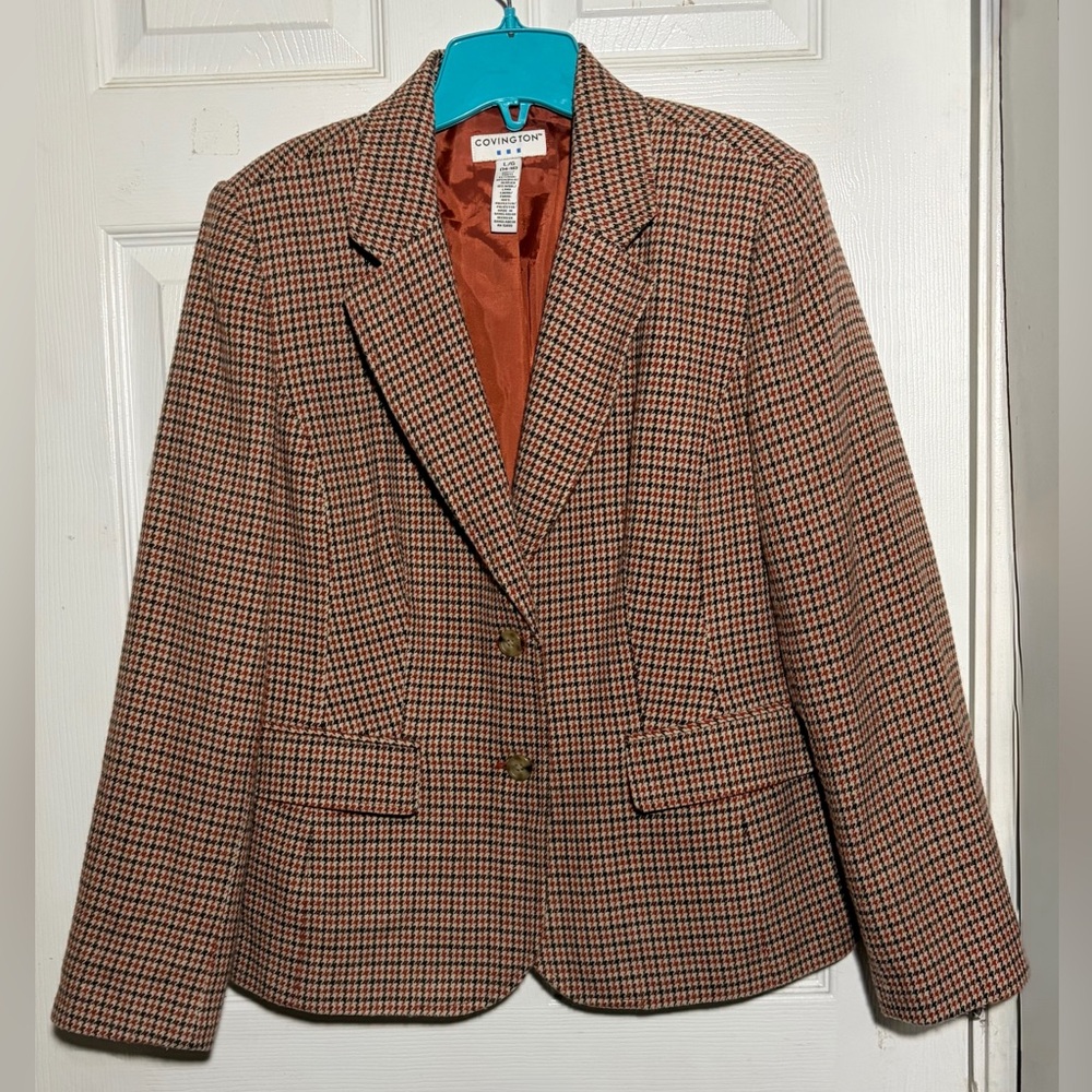 Covington Women's Tan and Black Checkered‎ Blazer Sz L/G